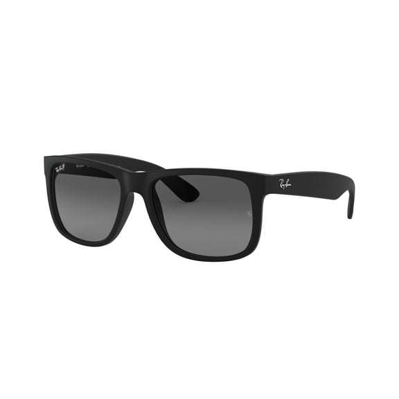 RAY-BAN RB4165F JUSTIN CLASSIC LOW BRIDGE FIT Square Shape Sunglasses Matte Rubber Black Frame | Polarized Grey Lens 55mm