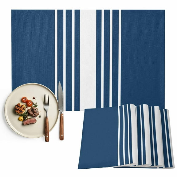 Placemats Set of 4, Navy Blue Vertical Stripes Place Mats Classic Striped Tablemats Washable Placemat Table Decoration for Kitchen Table Dinner Party Home Decor Indoor Outdoor 13x19 Inch