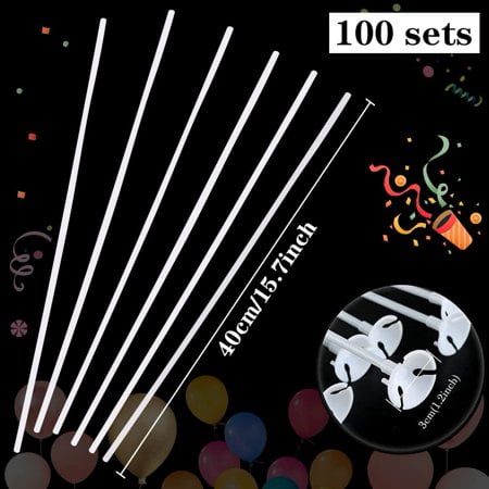 Horolas 100 Pieces Balloon Sticks Holders with Cups 16 Inch for Party Birthday Wedding Anniversary Decoration White