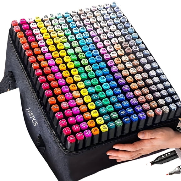 FANRUINA 168-Color Dual Tip Art Markers Set with Chisel & Fine Tips, Alcohol-Based Ink Multicolor Marker Kit for Adult Coloring, Sketching, Blending and Painting