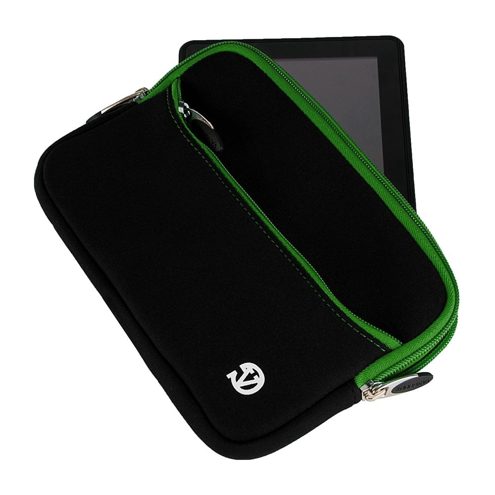 VANGODDY Universal Protective Neoprene Sleeve for 6, 7 inch Tablet Devices, Black with Green Trim