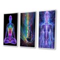 thumbnail image 3 of Designart "Meditation Neon" Robot Framed Wall Art Set Of 3 - Purple Modern Frame Canvas Set For Living Room Decor, 3 of 6