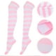 thumbnail image 5 of EeaseMX Par de calcetines de mujeres de ancho rayas muslo alta sobre la rodilla medias calcetines (Rosa y blanco), 5 of 7