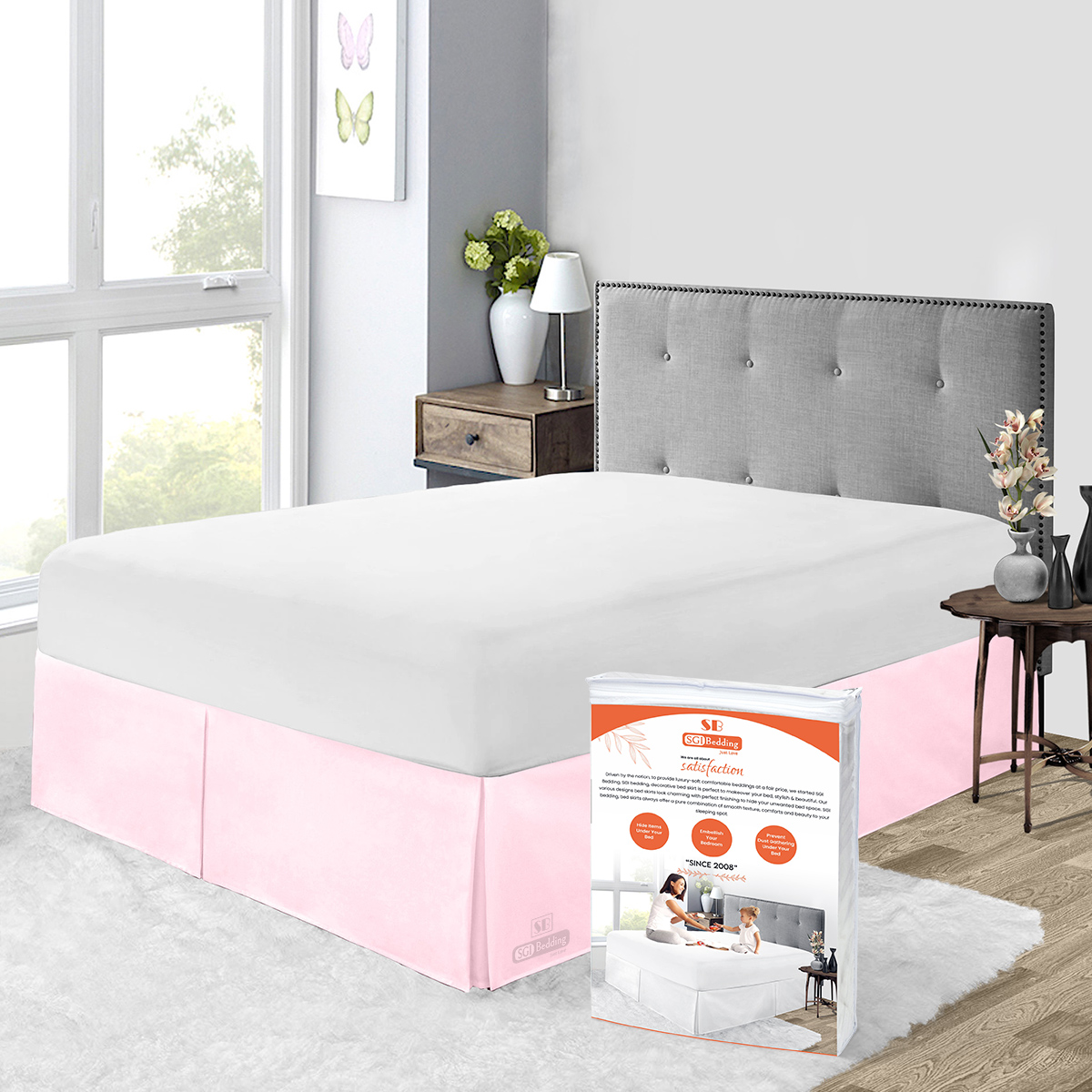 SGI Bedding 12" Drop Bed Skirt Twin Size Pink Solid Split Corner