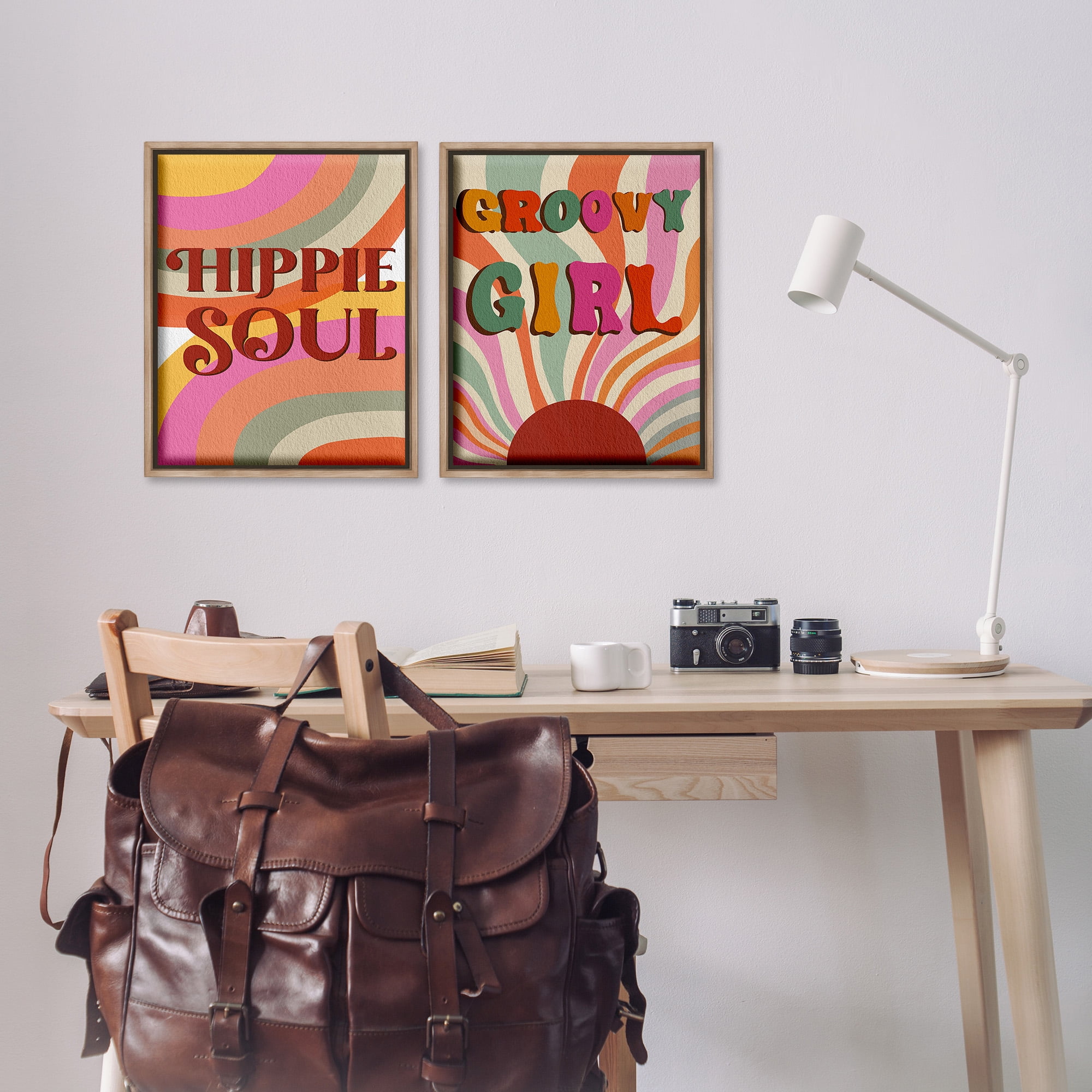 Stupell Industries Groovy Striped Phrases Abstract Painting Brown Floater Framed Canvas Art Print Wall Art, 17 x 21, Set of 2