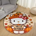 thumbnail image 2 of Hello Kitty Thanksgiving halloween Round Rug Washable Circle Rug Non Slip Round Doormat Anime Printed Flannel Round Entryway Rug Floor Carpet Round for Entrance, Entryway, Bedroom 23.6 Inch, 2 of 5