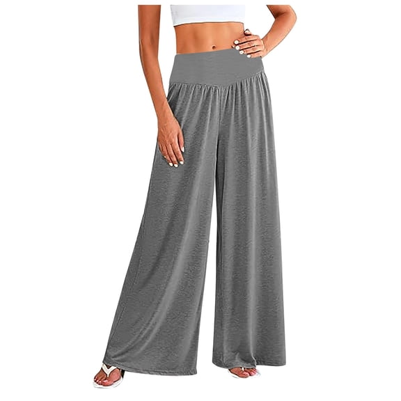EDFBUYKRS Female Women Pants Casual Dress Pants Women Petite Womens High Waisted Flowy Palazzo with Pockets Xl
