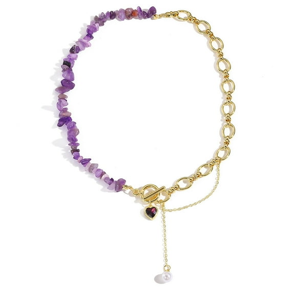 HETICA Purple Crystal Necklace for Women Heart Charm Pearl Tassel Gold Toggle Choker Necklace Jewelry