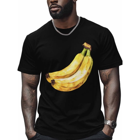 Banana Men's T Shirts Fruit T-Shirt for Men Crew Neck Tees Cotton Tops, Black, S