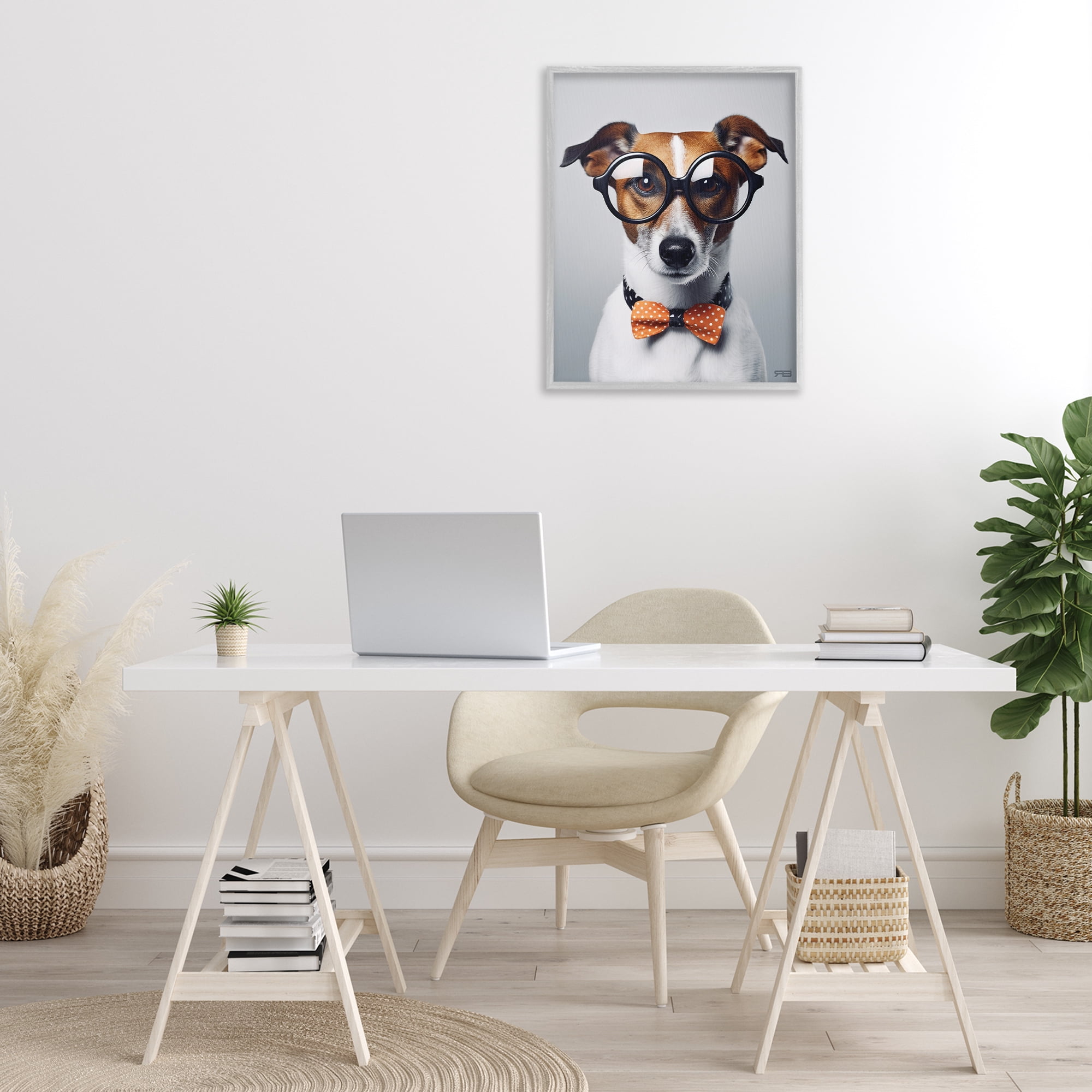 Stupell Industries Hipster Bowtie Dog Animals & Insects Painting Gray Framed Art Print Wall Art, 24 x 30