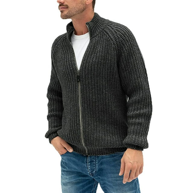 LUXUR Cardigan Homme à Simple Boutonnage Ouvert Tricot Manches Longues Gris Foncé L