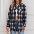 thumbnail image 4 of Fall Plaid Shirt Flannel Jackets for Womens Casual Fashion Printed Button up Casual Comfy Long Sleeve Tops, 4 of 7