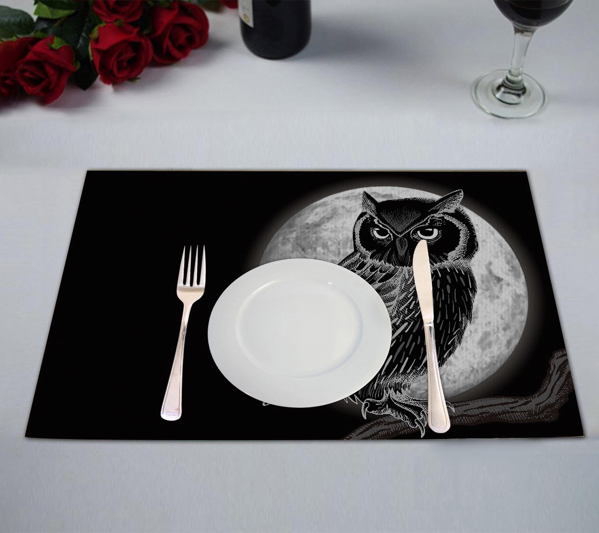 YKCG Mysterious Full Moon Night Christmas Owl Placemats Size 12x18