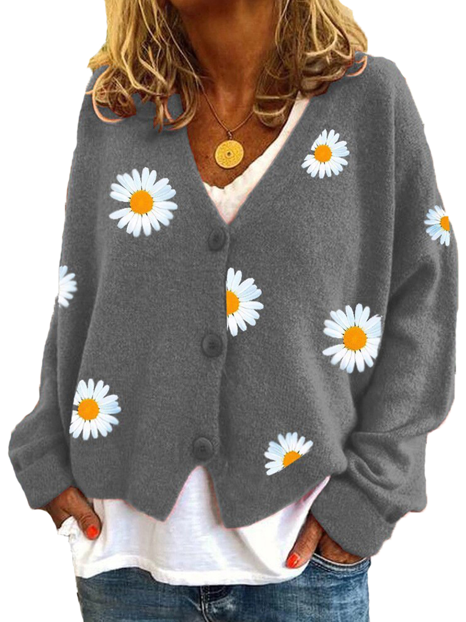 flower button cardigan