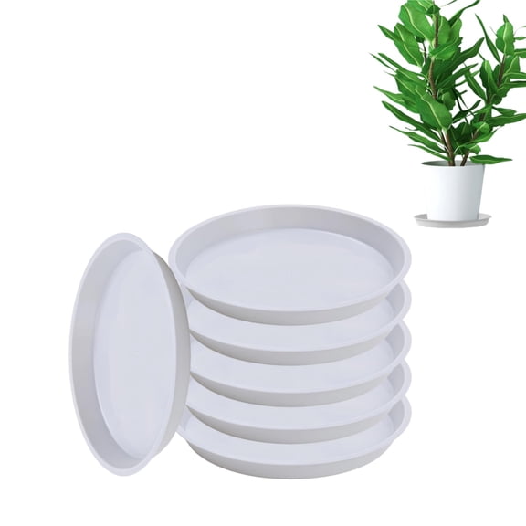 6pcs White Plastic Plant Saucers Round Plant Pot Saucers Portablr Flower Trays for Pots 14.2X12.2X1.4" Flower Drainage Trays for Office Home
