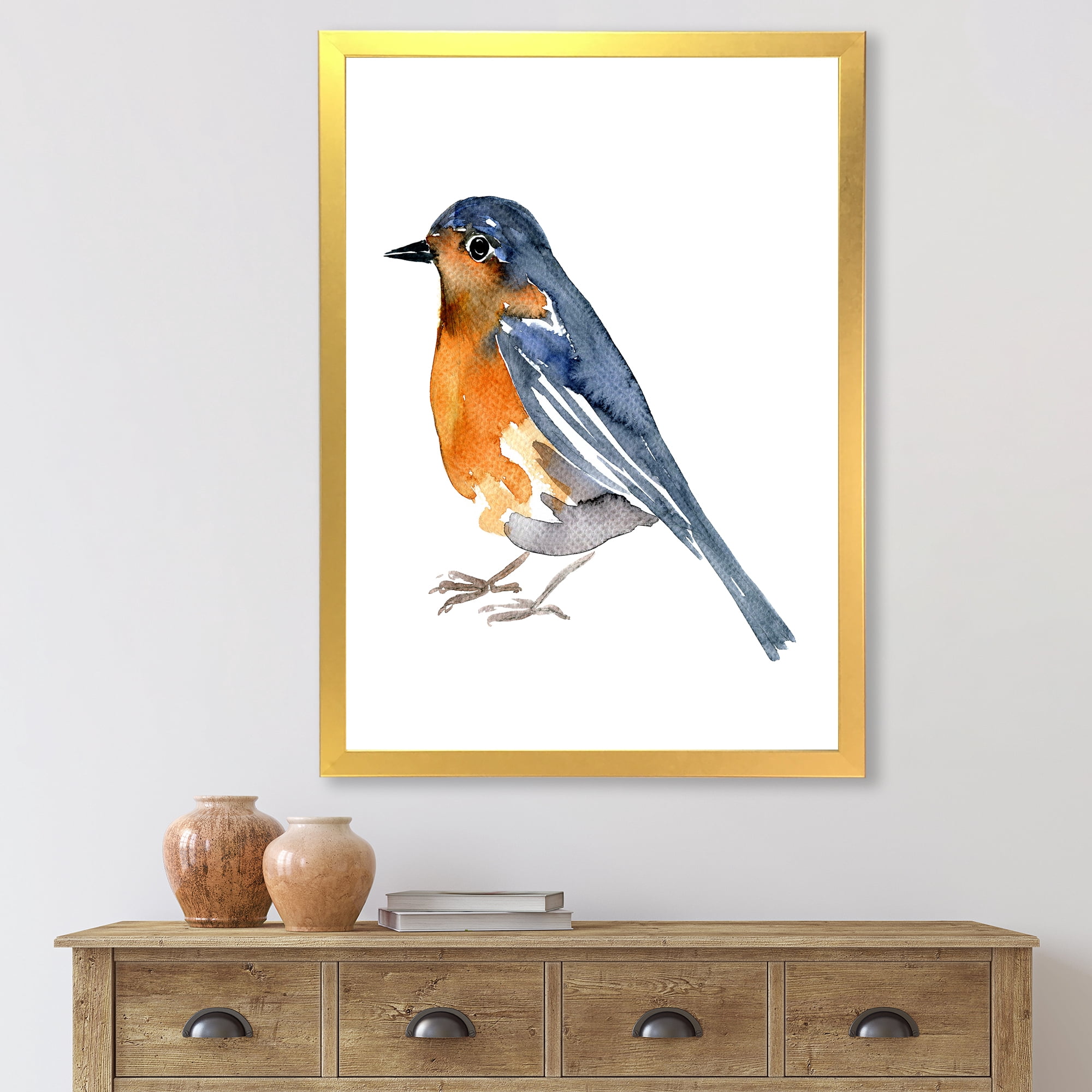 Designart 'Ancient Orange Bird' Traditional Framed Art Print