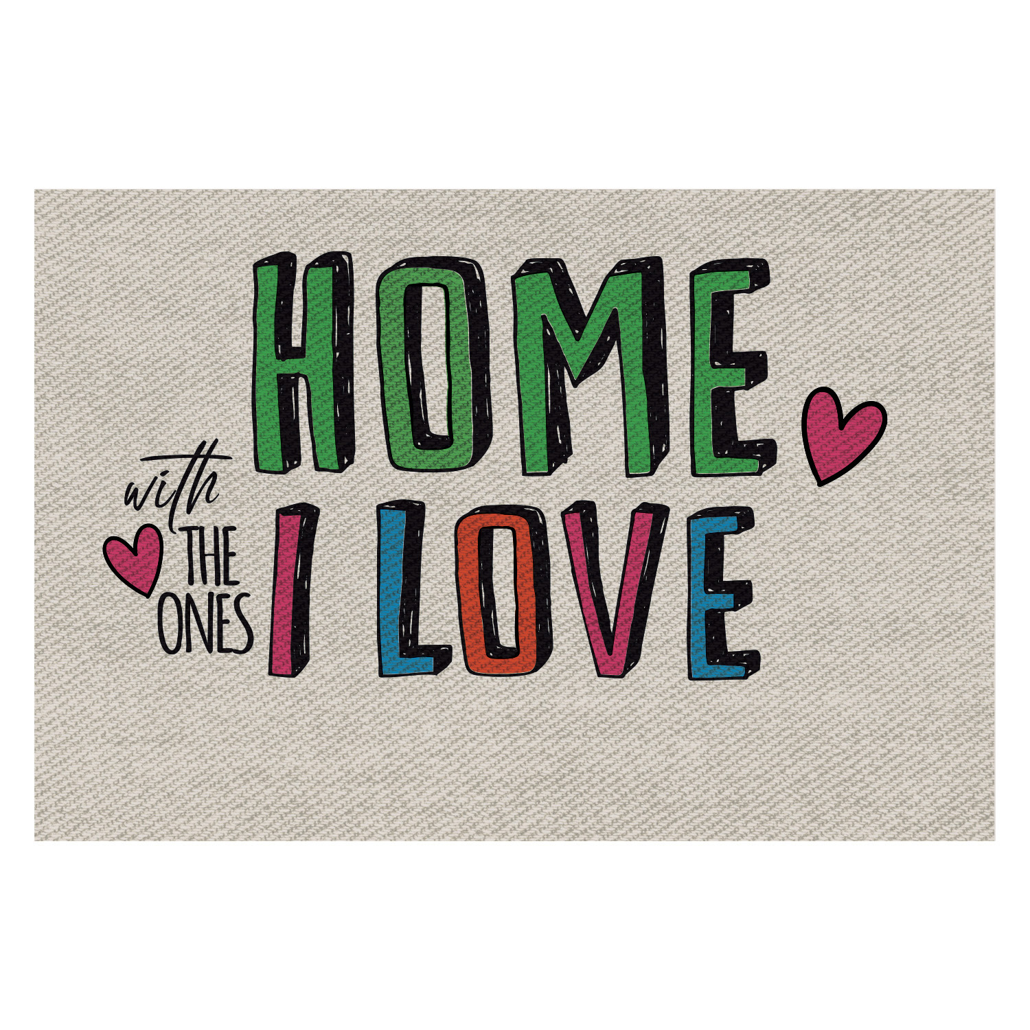 Personalized Planet 27x18 Home With The Ones I Love Doormat with Custom Family Name Printed on Gray Rectangular 1/4” Thick Non Slip Mat for Kitchen Hallway Deck or Porch