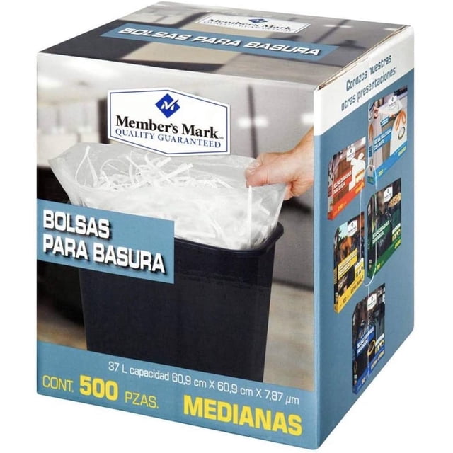 BOLSAS PARA BASURA MEDIANA MEMBERS MARK CAJA CON 500 PIEZAS LIMPIEZA DESECHABLES RESIDUOS CASA OFICINA MembersMark FX-RYKS-SVM3