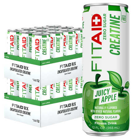 FITAID CREATINE Zero Sugar, Encapsulated Creatine, Naturally Sweetened, Juicy Apple, 12-oz. cans (Pack of 24)