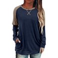 thumbnail image 1 of Womens Tops Color Block Pullover Long Sleeve T Shirts with Pockets Crew Neck Tunic Blouse, 1 of 5
