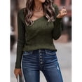 thumbnail image 2 of Low Neck Slim Fit Sweater Long Sleeve Solid Color Women's Pullover Sweater for Daily Life OD Green L Rawiri, 2 of 6