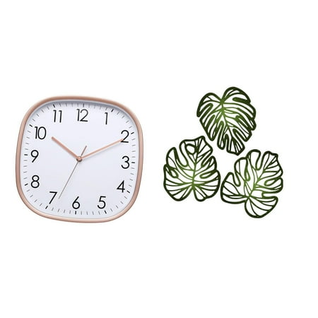 QSTDGVPW Vintage Digital Palm Leaves Wall Clock Art Hanging Design for Dining Room Home Farmhouse Gym Bathroom TV Background Creative Jungle Decor