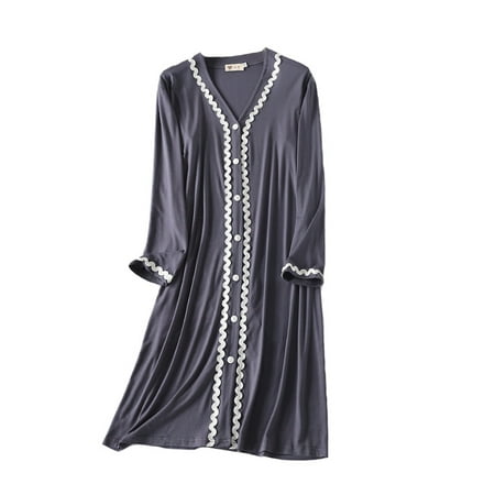 

Kadahis Womens Nightgown Womens Round Neck Loungewear Sleep Dress Casual Loose Caftan Modal Long Night
