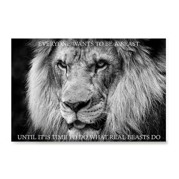 EzPosterPrints - Most Popular Lion Theme Quote Posters - Power Strength Brave Beast Motivational Quotes Poster Printing - Wall Art Print for Home Office - REAL-BEAST - 18X12 inches
