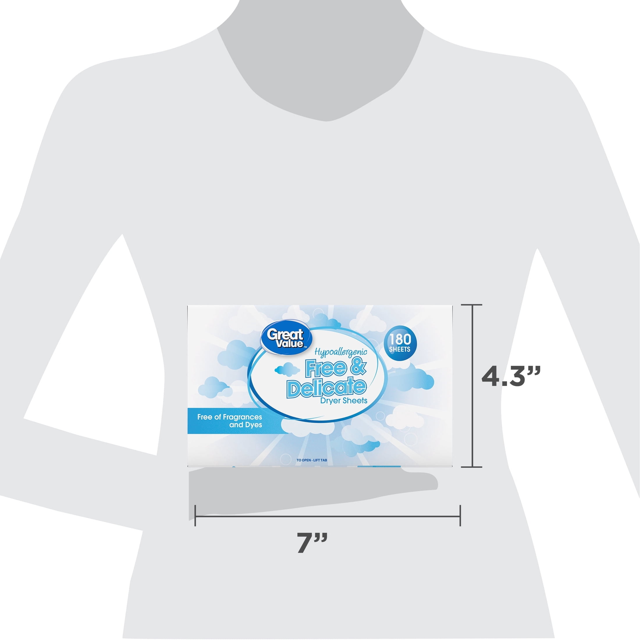 (6 pack) Great Value Free & Delicate Hypoallergenic Dryer Sheets, 180 Count