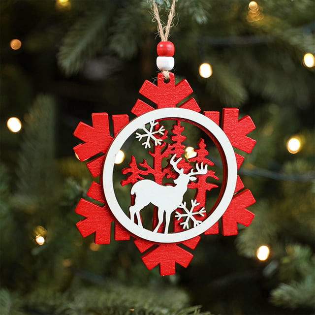 Fiudx Ofertas y liquidaciones Adornos navideños colgantes de madera con forma de copo de nieve para árbol de Navidad, adornos navideños colgantes para arreglos navideños