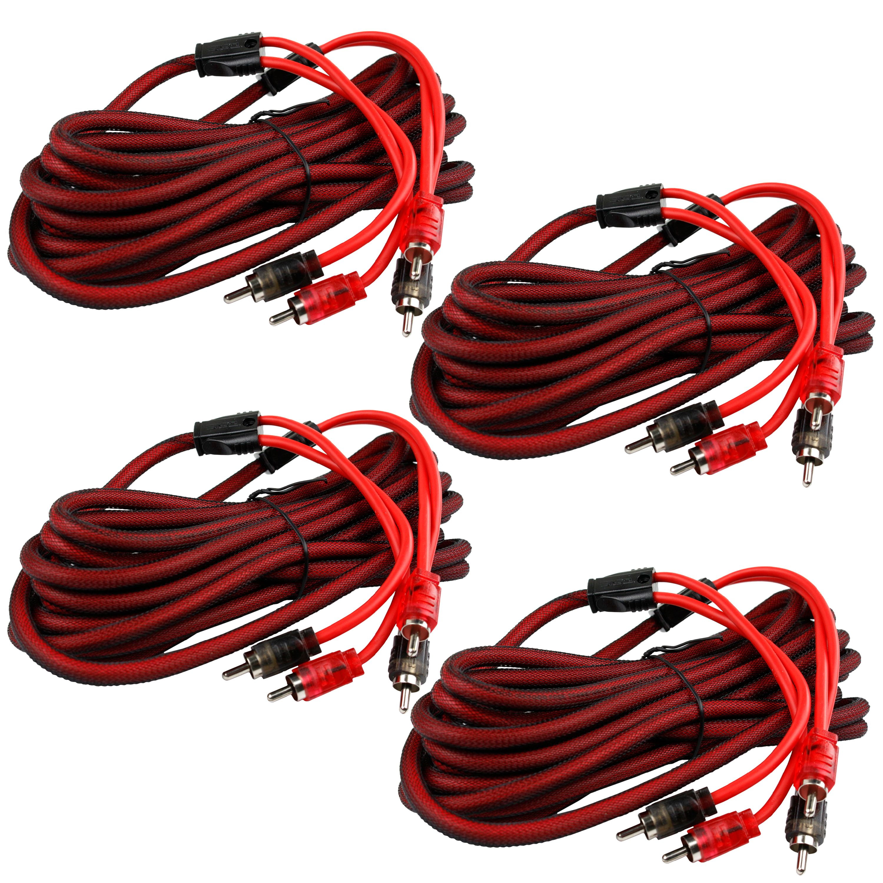 4 Pack 20 Ft 2 Channel RCA Interconnect Cable Pack Set Noise Rejection