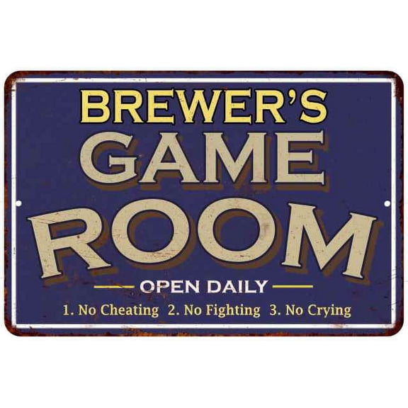 BREWER'S Blue Game Room Sign Metal Wall Decor 8x12 208120002046