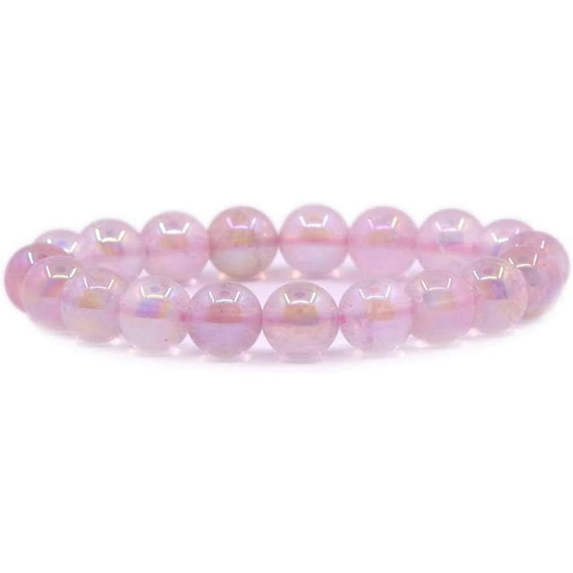 Bracelet Extensible en Perles Rondes de Quartz Rose Aqua Aura 10mm 7 Pouces Unisexe