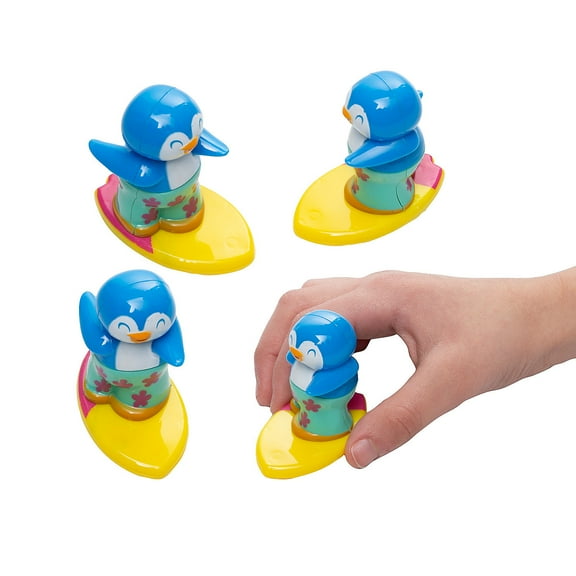 Fun Express 2 1/4" Luau Penguin Surfing Plastic Pull-Back Racers - 12 Pieces