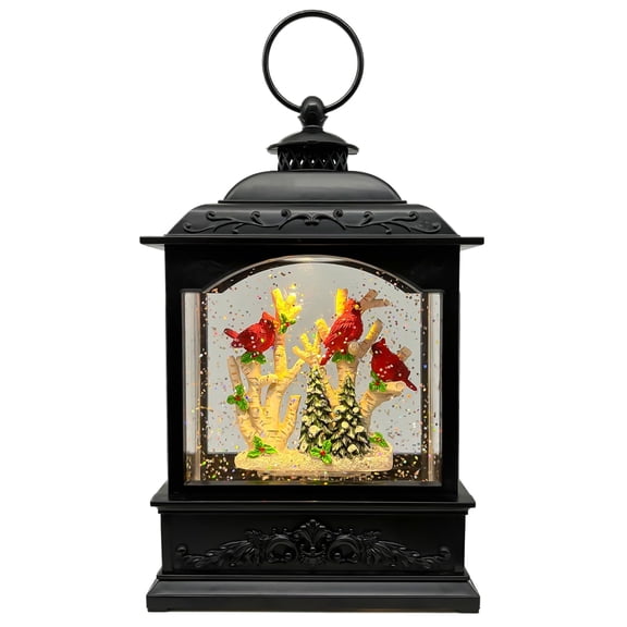 Red Robin LED Snow Globe Lantern - Musical With Timer, Glittering | USB/Battery Operated Holiday Home Decor