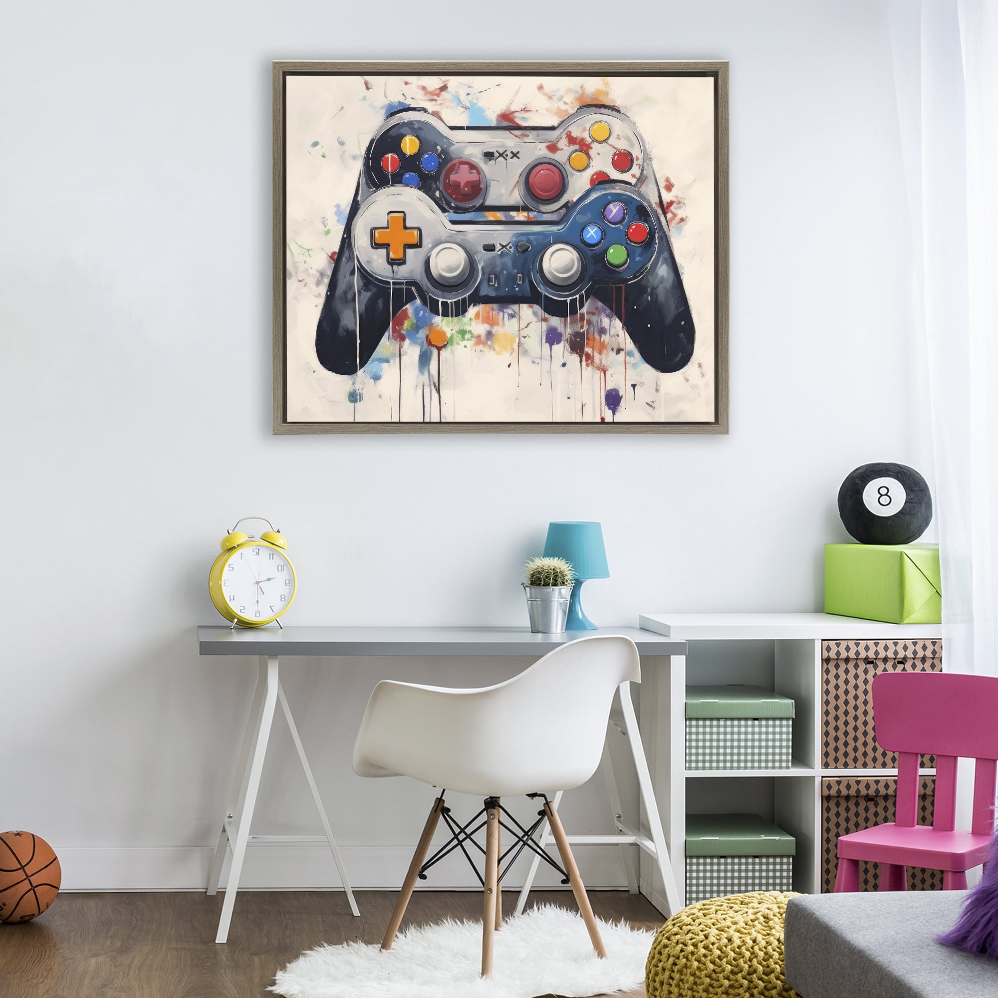 Stupell Industries Joystick Journeys Controller Duo Brown Framed Floater Canvas Wall Art, design by Lazar Studio