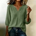 thumbnail image 4 of Smsaxvxz Womens Embroidered Cotton Linen Shirts Summer Fashion V Neck 3/4 Sleeve Casual Solid Loose High and Low Hem Blouse Tops Green 01 M, 4 of 8