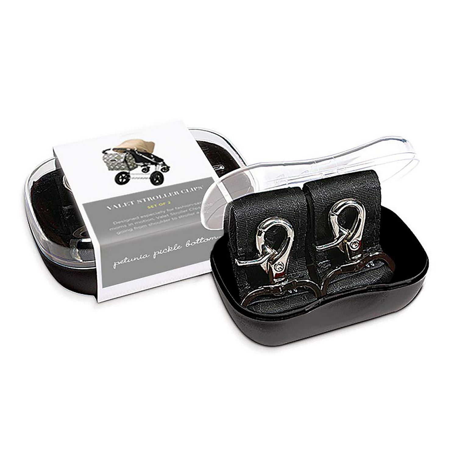 Petunia Pickle Bottom - Valet Stroller Clips in Silver/Black - Diaper Bag Stroller Attachment Clips - Baby, Infant, Toddler, Unisex