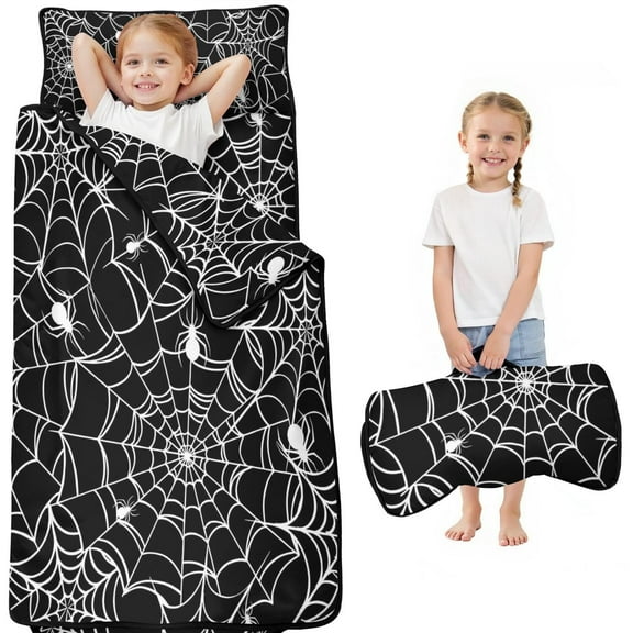 White Spider Webs and Spiders Toddler Nap Mats for Kids Preschool,50"x20" Sleeping Mat Bag or Kids,Toddler Sleeping Bag,Toddler Nap Mat or Daycare