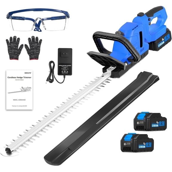 Azzunox 20 Inch 21V Cordless Hedge Trimmer with 2 x 21V Max 4.0Ah Battery and Charging Cable, Powered Lightweight Bush Trimmer for Garden, Yard Care
