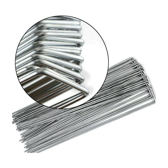 Heavy Duty 6 Inches Galvanized Garden Staples - Metal Tent Stakes and U-Shaped Pins for Sod Anchoring, Landscape Fabric, Irrigation Tubing, and Halloween Decorations (50 Pack, Silver)