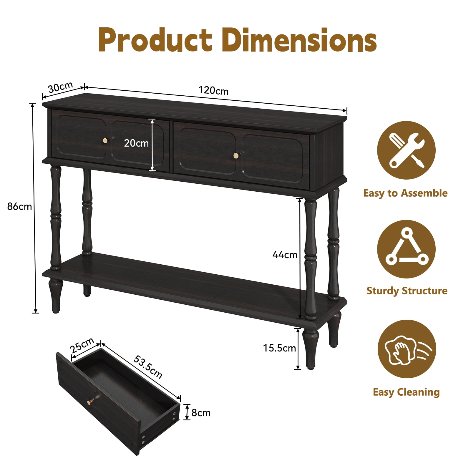 CBJCBJ 47" Mid-Century Console Tables, Entryway Table with Storage for Living Room, Hallway, Black