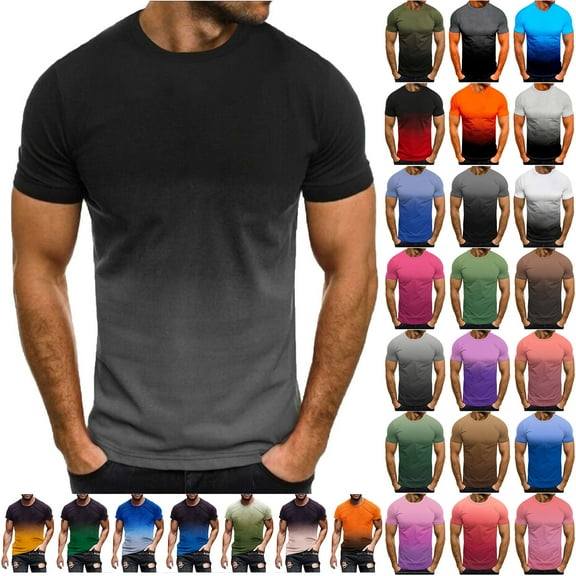 LODIENY Athletic T-Shirts for Men Big and Tall Casual Summer Short Sleeve Tie Dye Gradient Color Print Round Neck Muscle Fit Basic Workout Tees Tops A-Green M