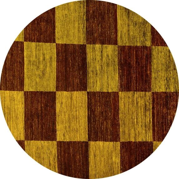 Ahgly Company Indoor Round Checkered Yellow Modern Area Rugs, 4' Round