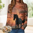 thumbnail image 4 of idosla Women's Western Horse Print Sweatshirt Vintage Cowboy Horse Casual Long Sleeve Crew Neck Loose Pullover Shirts Tops (Khaki, XXL), 4 of 9