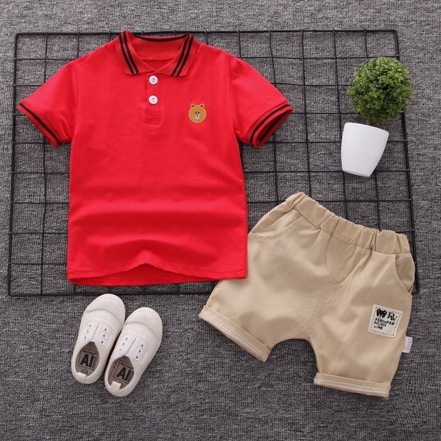 Ropa para niños, conjunto de camisa Polo para niños, camiseta de manga corta a la moda, ropa de verano para niños, conjunto deportivo de dos piezas