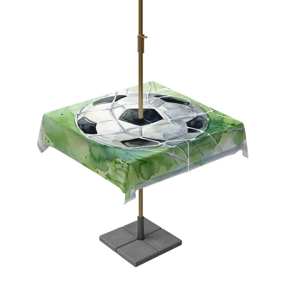 Outdoor Tablecloth with Umbrella Hole for Patio/Picnic/Party/Camping, Football Goal Waterproof Table Cloth Square Cover Washable, Modern Art Oil Painting Balls Sport Gaming (60"x 60")