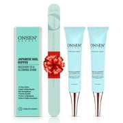 Onsen Secret Japanese Nail Buffer, 2pack Cuticle Conditioner Serum 30ml x2 + Nail File 120/180 Grit Double Sided, 3-Way Nail Buffer Block & Cuticle Serum-30ml x2 w/Cuticle Oil - Super Value Pack