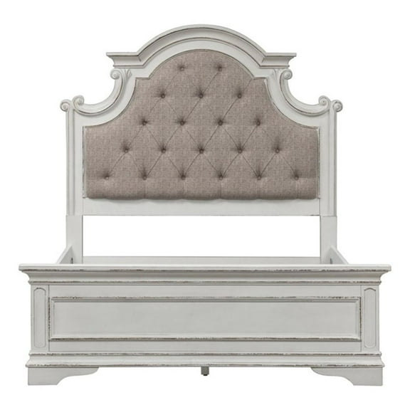 Beaumont Lane Farmhouse Wood King Tufted Upholstered Bed in White