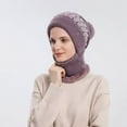 thumbnail image 4 of GRNSHTS Women One Piece Slouchy Fleece Beanie Hats Scarf Mask Warm Winter Knitted Hat Thick Skull Ski Cap (Purple), 4 of 8